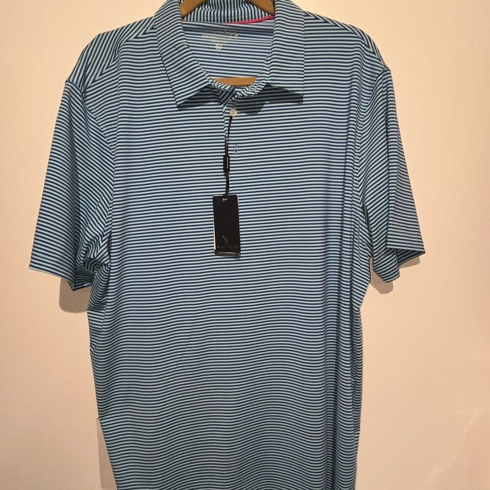MAELREG Men's Blue Stripe‎ Performance UPF 30+ 4-Way Stretch Polo Shirt XL NWT